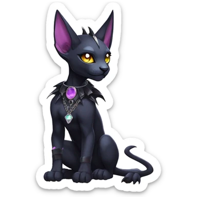 cool edgy evil pretty anthro godly legendary powerful colorful black shiny fantasy elegant nargacuga-bat-sphynx-Fakemon wearing a collar, techwear punk style, beautiful mane, full body sticker