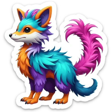 Cool randomly colored colorful furry anthropomorphic fantasy-Vernid-creature by LiLaiRa with a long tufted tail with edgy markings (full body) sticker