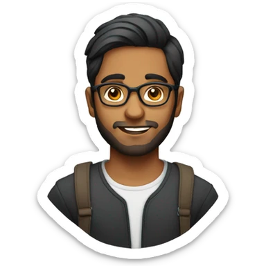 Indian boy in his 20's with specs and combed back hai and beard sticker