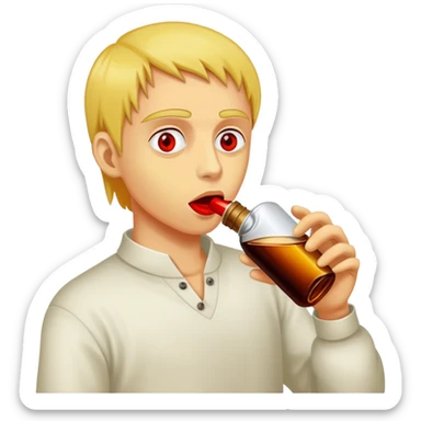 Drinking Hennessy out the bottle with a blunt in mouth and red eyes yellow  sticker