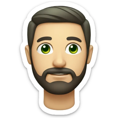 un rostro de barba corta, pelo y barba color oscuro, ojos verdes, realizando una muesca lateral con la boca sticker