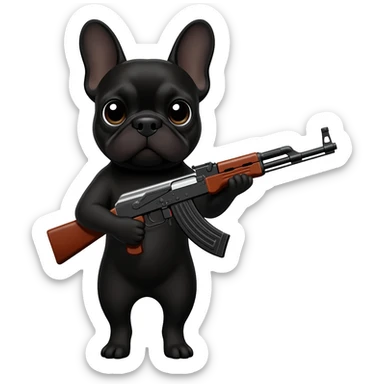make a black french bull dog hold an ak47 sticker