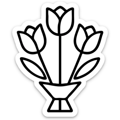 flat tulip rose bouquet icon with clear silhouette sticker
