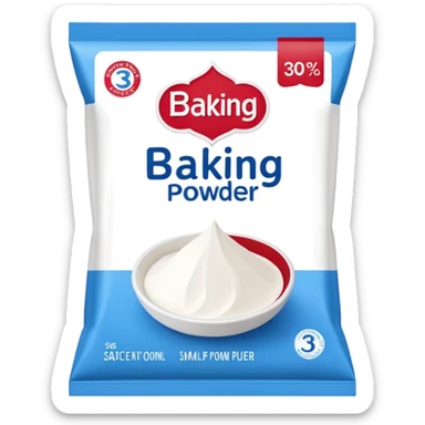 small sachet of baking powder, unbranded, clean label, red white or blue tones, simple shape, 3D clean style, no faces or extra elements, transparent background sticker