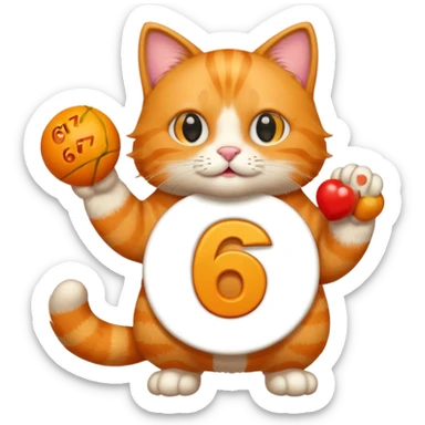 The number 67 and a cat holding the number sticker