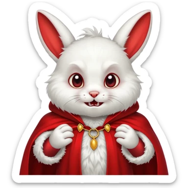  {
      "type": "object",
      "look": "rabbit in red collar cloak",
      "description": "a fluffy vampire rabbit wearing a red collar cloak"
    } sticker