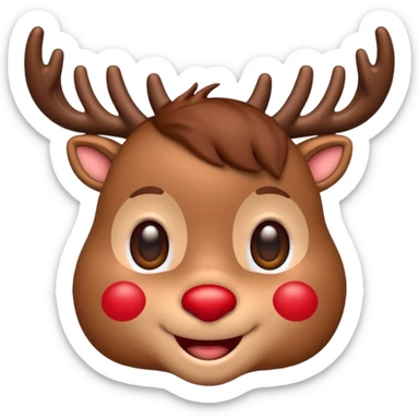 Rudolph cute face emoji for slack simple with hair sticker