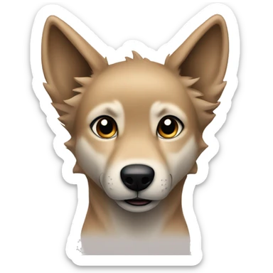 a light brown puppy-like wolf with black hair on its ears sticker