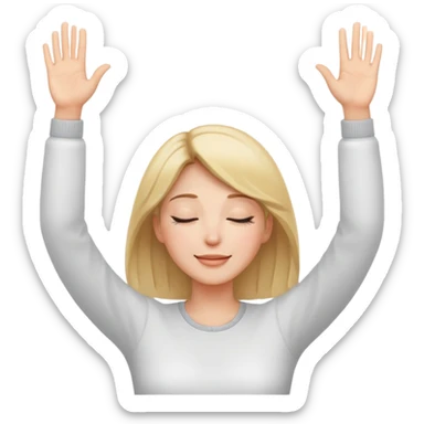 Woman with hands in the air open palms with closed eyes and slight smile sticker