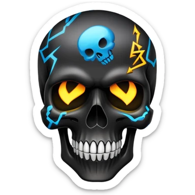 sleek black skull with electric graffiti designs and high-end fashion logos, dramatic three-quarter view sticker