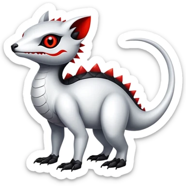 a shiny white with black belly and red eyes exotic edgy vernid-fionbri-creature full body sticker