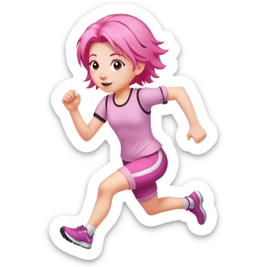 Girl with pink hair running sticker
