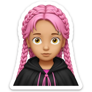 pink braids hair kid girl, wear black cloak, simpson style sticker