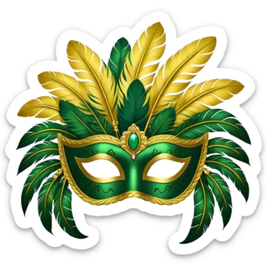 masquerade mask with yellow and green feathers sticker
