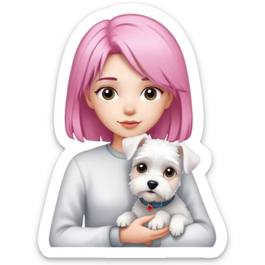Pink-haired girl holding a white schnauzer dog sticker