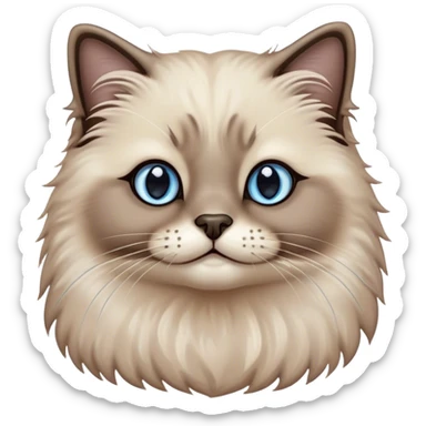 Cinematic Adorable Fluffy Brown Seal Ragdoll Cat Portrait Emoji, Head tilted cutely with big, sparkling blue eyes, soft brown seal-colored fur with darker points on the ears, face, and paws, Simplified yet irresistibly adorable features, highly detailed, glowing with a soft, warm glow, high shine, yawning in a peaceful and playful manner, stylized with a touch of whimsy, bright and endearing, soft glowing outline, capturing the essence of a relaxed and loving kitten, so cute it feels like it could leap out of the screen and stretch into a cozy nap! sticker