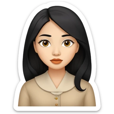 indonesian woman with medium skin, long black hair, almond eyes, medium nose, and full lips sticker