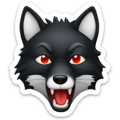 angry black fox with lots red lines and white mouth and bright red eyes sticker