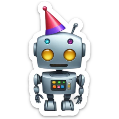 robot with partyhat sticker