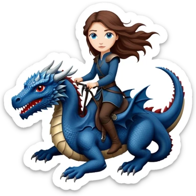 Me, a white female with long brown hair, and blue eyes, riding a black Game of Thrones dragon with a tiny bit of red, to your work sticker