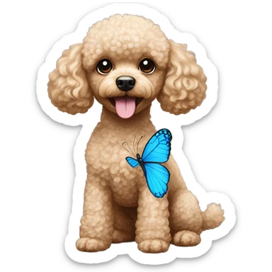 Toy poodle with blue butterfly  sticker
