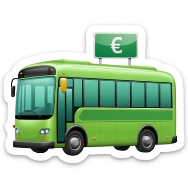 green electric bus with a big euro bill, no text on the bus sticker