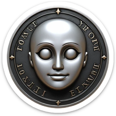 Emoji style, luxury gothic coin made of blackened metal, “FORTUNA” engraved in refined fashion typography, heavy sculptural form, subtle worn metal texture, avant-garde editorial aesthetic, no glow, no neon, flat emoji design, centered, transparent background sticker