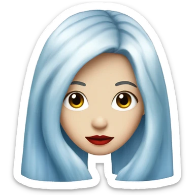 Long white and blue hair, red lips, high nose bridge, blue one piece sticker