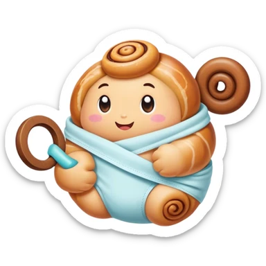 Cinnamon bun with diaper on and rattle sticker