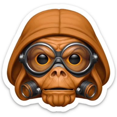 Plo Koon, Star Wars character, orange face, black mask, large goggles, emoji style sticker