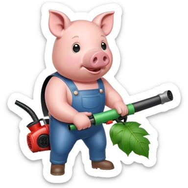 Pig with leaf blower sticker
