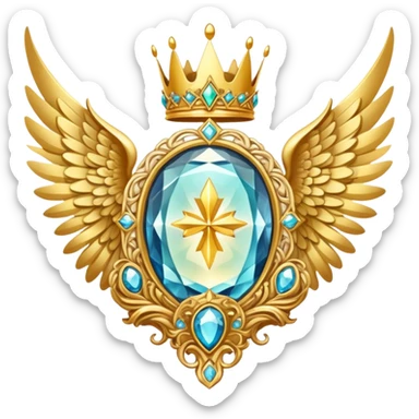Big magic galactic gemstone award-in-frame-decorated-with-big-golden-angel--wings and crown sticker