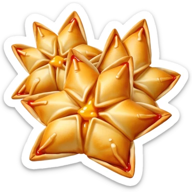 Crab Rangoons with a dipping sauce sticker