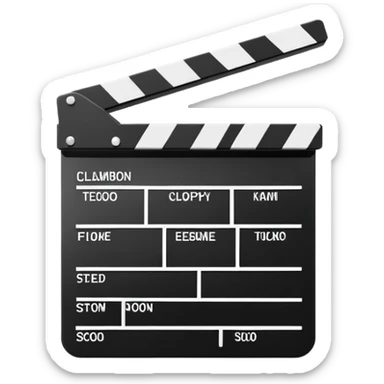 minimal movie clapperboard with essential lines only, clean design, black and white sticker