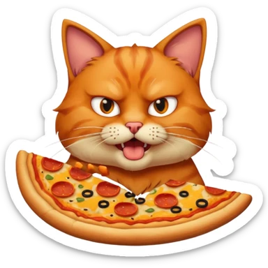 angry cat, bust up, eating a slice of pizza sticker