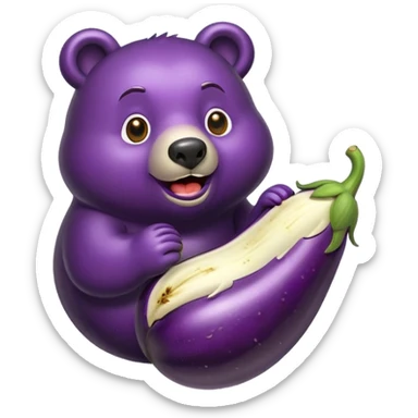 Bear eating an eggplant  sticker