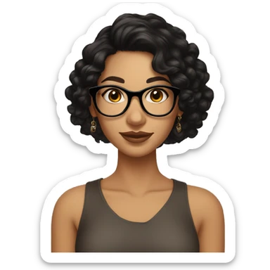 girl, big nose, long curly black hair, earrings, dark brown eyes, tan skin, freckles, glasses, glamour sticker