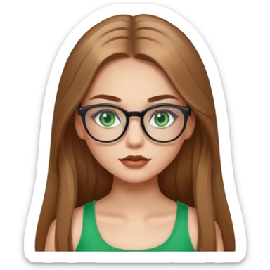 Yeşil gözlü,Hafif kahverengi uzun saçlı, beyaz tenli, gözlüklü, crop giyinen ,baya dolgun dudaklı gloss sürmüş,makyajlı bir kız sticker