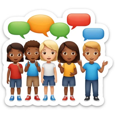 a group of children chatting together, fun and lively, with speech bubbles sticker