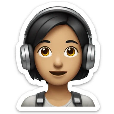 A girl with straight short dark hair wearing headphones sticker