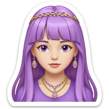 lilac girl with long hair and bangs worker and acessories sticker