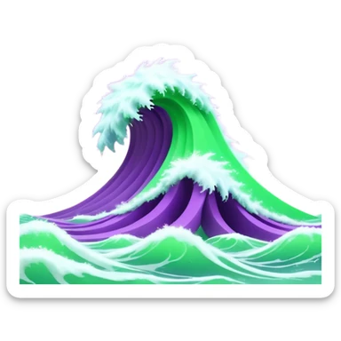3D render of Tsunami, miniature weather phenomenon, volumetric particle effects, wavy glowing neon green and purple ribbons in the sky, elemental energy, emoji style, isolated on white background --v 6.0. sticker