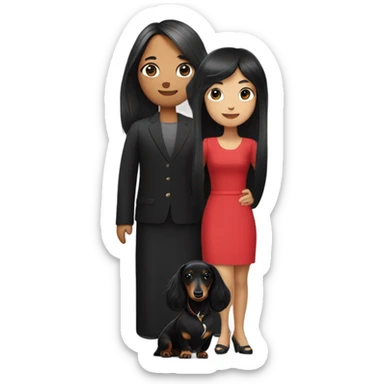 Long-haired dachshund with black-haired Asian girl wearing black dress sticker