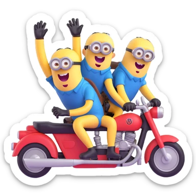 two minions on a motorcycle, one driving and one waving sticker