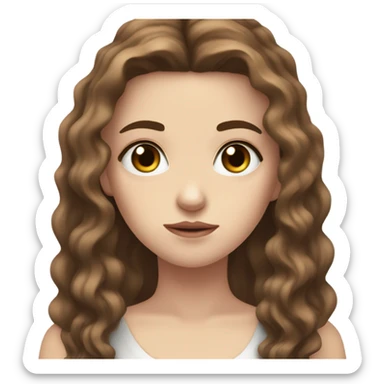 pretty white girl with brown wavy hair and dark eyes e finger looking sad sticker