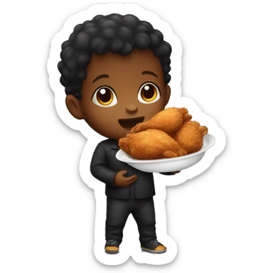 dark baby holding fried chicken sticker