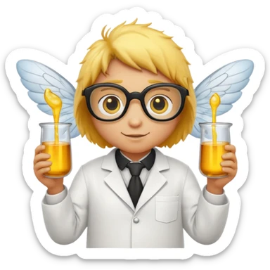 a bumblebee wearing a white lab coat holding a beaker sticker