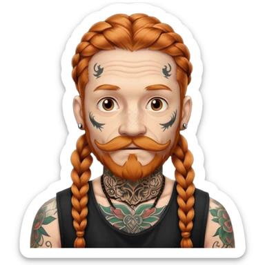 thick very dark ginger braids man old very tattoed with the whitest mustache ever sticker