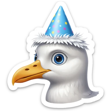 A seagull head with a party hat, without the body sticker
