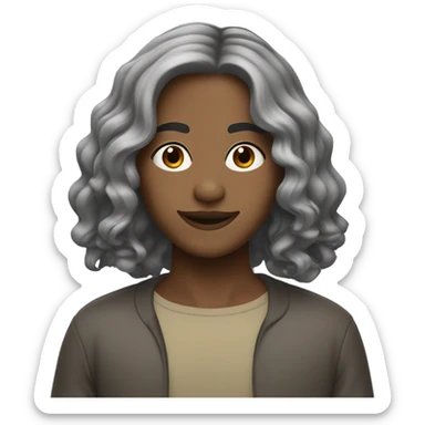 shoulder length wavy brown and grey hair center parting sticker